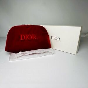 Dior Red Pouch Velvet Cosmetic Makeup Bag